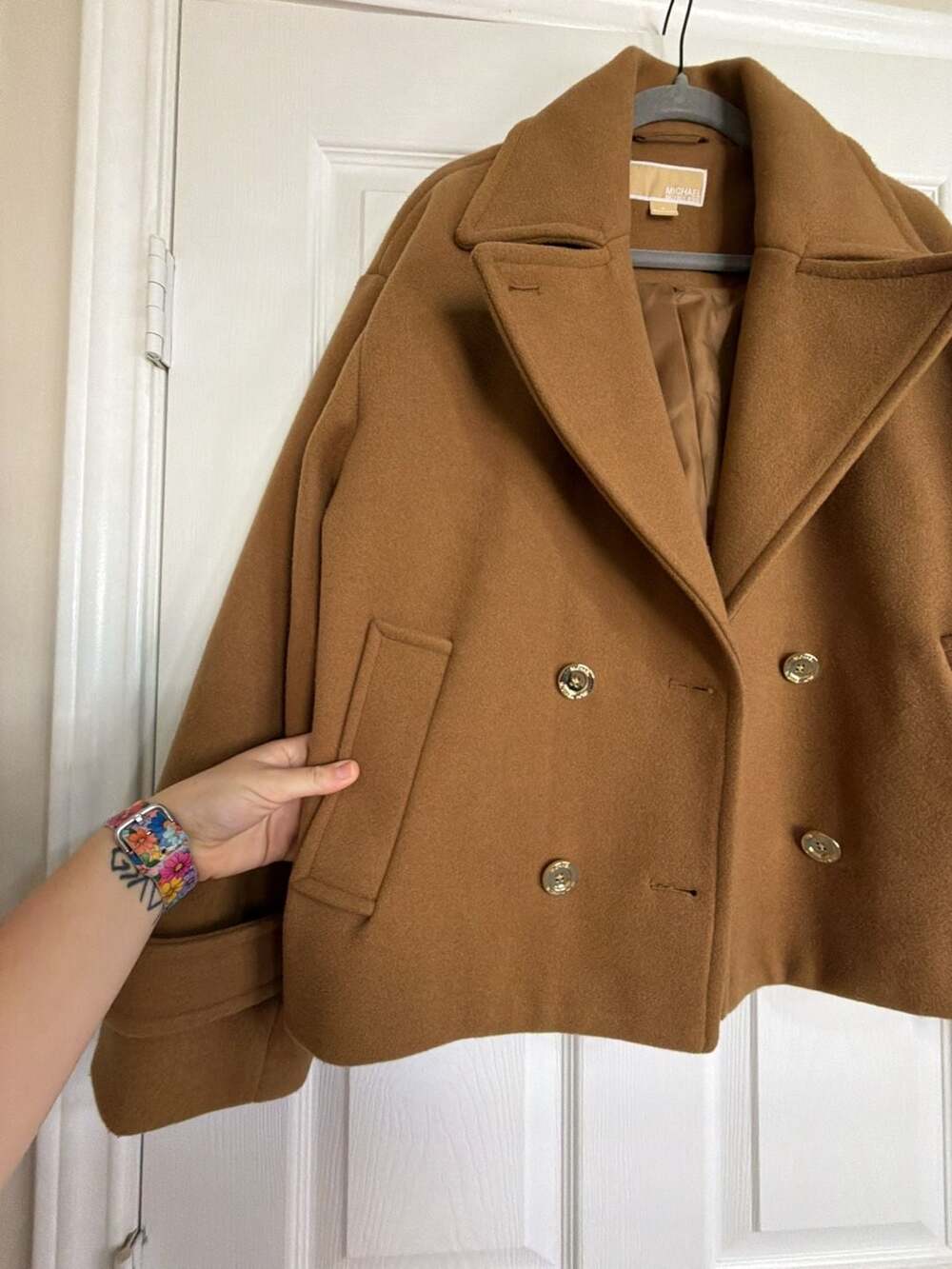 Michael Michael Kors Camel Double-Breasted Short Wool Blend Peacoat - Picture 3 of 8